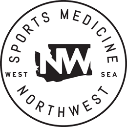 A white and black logo for sports medicine northwest.